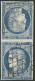 Tête-bêche. No 4c, Bleu Foncé, Paire Verticale, Obl Grille, Pelurage Au Verso D'un Ex Mais Jolie Pièce. - TB. - R - 1849-1850 Cérès