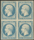 * No 15, Bleu, Bloc De Quatre (un Ex **), Jolie Pièce. - TB. - R - 1853-1860 Napoleone III