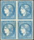 (*) No 44Ba, Bleu Foncé Rep. II, Bloc De Quatre, Les 4 Ex Pd Mais Très Frais Et Superbe D'aspect. - RR - 1870 Emisión De Bordeaux