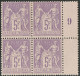 ** No 95, Violet Sur Lilas, Bloc De Quatre Bdf Mill. 9, Deux Ex *, Très Frais. - TB - 1876-1878 Sage (Type I)