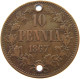 FINLAND 10 PENNIÄ 1867 ALEXANDER II. 1855-1881 #MA 101961 - Finlande