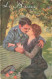 COUPLE - Le Baiser Sur Le Banc - Colorisé - Carte Postale Ancienne - Couples