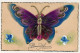 CPA Fantaisie - Portrait D'un Couple Incrusté Dans Un Papillon Dont Les Ailes Celullo Se Déploient. Trés Beau, TTB - Cartoline Con Meccanismi