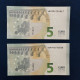 EURO SPAIN 5 V014C4 VB999 LAGARDE  UNC, PAIR CORRELATIVE - 5 Euro