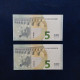 EURO SPAIN 5 V014G6 VC LAGARDE UNC, PAIR CORRELATIVE RADAR2 - 5 Euro