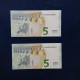 EURO SPAIN 5 V014H6 VC LAGARDE UNC, PAIR CORRELATIVE RADAR2 - 5 Euro