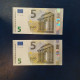 EURO SPAIN 5 V014J2 VC LAGARDE UNC, PAIR CORRELATIVE RADAR2 - 5 Euro