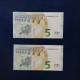 EURO SPAIN 5 V014J2 VC LAGARDE UNC, PAIR CORRELATIVE RADAR2 - 5 Euro