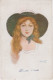 Cm - Cpa Illustrée JK Reading  - Grâce Féminine N° 1044 - Femme Rousse Au Chapeau - Bonne Année - Reading