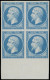 ** EMPIRE NON DENTELE - 14B  20c. Bleu, T II, BLOC De 4 Bdf, T II, La Paire Sup. Est *, Fraîcheur Postale, TTB - 1853-1860 Napoleon III