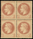 * EMPIRE LAURE - 26A   2c. Rouge-brun, T I, BLOC De 4, Centrage Courant, Un Ex. **, TB. C - 1863-1870 Napoléon III Con Laureles