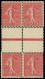 ** VARIETES - 129   Semeuse Lignée, 10c. Rose, BLOC De 4 Interp. Avec DOUBLE PIQUAGE Horizontal, TB - Neufs