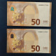 EURO SPAIN 50 V018A1 VB DRAGHI UNC, PAIR CORRELATIVE RADAR2 - 50 Euro