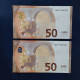 EURO SPAIN 50 V018H5 VB DRAGHI UNC, PAIR CERRELATIVE RADAR2 - 50 Euro