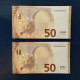 EURO SPAIN 50 V022A1 VC LAGARDE UNC, PAIR CORRELATIVE RADAR2 - 50 Euro