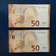 EURO SPAIN 50 V022H5 VC LAGARDE UNC, PAIR CORRELATIVE RADAR2 - 50 Euro