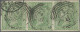 British India 1854 QV 2a Two Anna Green Litho / Typograph "Horizontal Strip Of 3 Stamps" With 4 Wide Margins Fine Used - 1854 Britse Indische Compagnie