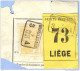 _V857:BRUXELLES-MIDI 3 __A  7  MARS 1891  >  LIEGE: SP12/ Fragment Met  " étiquette " : PETITS PAQUETS:73: - Documents & Fragments