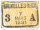 _V857:BRUXELLES-MIDI 3 __A  7  MARS 1891  >  LIEGE: SP12/ Fragment Met  " étiquette " : PETITS PAQUETS:73: - Dokumente & Fragmente