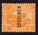 FMS 1922 6c Orange Specimen SG63S Mint Previously Very Lightly Hinged - Federated Malay States