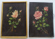 Deux  Huiles Roses Coupées Sur Tissu (soie ? ) Une Encadrée Doré Monogrammées HR - Huiles