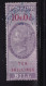 GB  GV  Fiscals / Revenues Foreign Bill;  10/-  Lilac And Carmine Good Used Barefoot 62 .  Short Tear At Base - Fiscaux