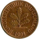 Germany - 1991 - KM 105 - 1 Pfennig - Mintmark "J" / Hamburg - XF - Look Scans - 1 Pfennig