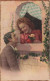 COUPLE - Une Visite à La Fenêtre - Colorisé - Carte Postale Ancienne - Couples