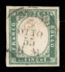 Antichi Stati Italiani - Sardegna - 1855 - 5 Cent Verde Giallo (13a) - Ben Marginato - Usato - Sorani + Cert. Oro Raybau - Sonstige & Ohne Zuordnung