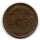 GERMANY - WEIMAR REPUBLIC, 1 Reichs Pfennig, Bronze, Year 1930-G, KM # 37 - 1 Renten- & 1 Reichspfennig