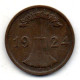 GERMANY - WEIMAR REPUBLIC, 2 Reichs Pfennig, Bronze, Year 1924-F, KM # 38 - 2 Renten- & 2 Reichspfennig