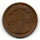 GERMANY - WEIMAR REPUBLIC, 2 Reichs Pfennig, Bronze, Year 1924-G, KM # 38 - 2 Renten- & 2 Reichspfennig