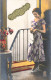 FANTAISIE - Femme - Bonne Fête - Une Femme Lisant Une Lettre Du Haut De L'escalier - Cartes Postales Ancienne - Femmes