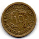GERMANY - WEIMAR REPUBLIC, 10 Renten Pfennig, Aluminum-Bronze, Year 1924-F, KM # 33 - 10 Rentenpfennig & 10 Reichspfennig