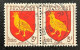 FRA1004Ux2h1 - Armoiries De Provinces (VII) - Aunis - Pair Of 3 F Used Stamps - 1954 - France YT 1004 - 1941-66 Escudos Y Blasones