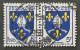 FRA1005Ux2h2 - Armoiries De Provinces (VII) - Saintonge - Pair Of 5 F Used Stamps - 1954 - France YT 1005 - 1941-66 Coat Of Arms And Heraldry