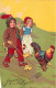 FÊTES - VŒUX - Joyeuses Pâques - Dessins D'enfants - Enfants Promenant Un Coq - Carte Postale Ancienne - Pasen