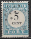 1881-1887 Portzegels Lichtblauw / Zwart Cijfer : 5 Cent NVPH  P 6 D III (rechts Vertand) Met Breukje In De 5 - Portomarken