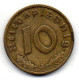 GERMANY - THIRD REICH, 10 Reichs Pfennig, Aluminum-Bronze, Year 1938-J, KM # 92 - 10 Reichspfennig