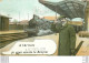 (XX) Carte Montage Gare Train Locomotive Voyageuse Voyageur. J'arrive Ou Pars BRUXELLES Vers 1910... - Transport Urbain En Surface