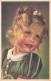 ENFANT - Fillette Avec Un Serre-tête à Fleurs - Robe Verte à Pois Rouges - Blonde Aux Yeux Bleus - Carte Postale - Sonstige & Ohne Zuordnung
