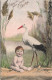 FANTAISIES - Bébé Et Cigogne - Marécage - Carte Postale Ancienne - Bébés