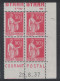 BLOC DE 4 TIMBRES NEUF **/* ISSU DE CARNET Au TYPE PAIX N° 283 Avec BANDE PUB BYRRH COURANT POSTAL + COIN DATÉ - Nuovi