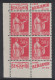 BLOC DE 4 TIMBRES NEUF ** ISSU DE CARNET Au TYPE PAIX N° 283 Avec BANDE PUB LISEZ BENJAMIN - Unused Stamps