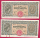 2 Billets De 50 Lire TURRITA 1944, Alphabet : H16, N° 001641 Et 001642, Numéro Qui Se Suive,  TTB - 50 Liras