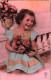 ENFANT - LC Paris - Petite Fille Assise Avec Un Bouquet De Roses - Robe à Rayures - Carte Postale Ancienne - Other & Unclassified