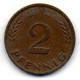 GERMANY - FEDERAL REPUBLIC, 2 Pfennig, Bronze, Year 1950-G, KM # 106 - 2 Pfennig