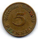 GERMANY - FEDERAL REPUBLIC, 5 Pfennig, Brass, Year 1949-F, KM # 102 - 5 Pfennig