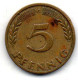 GERMANY - FEDERAL REPUBLIC, 5 Pfennig, Brass, Year 1949-G, KM # 102 - 5 Pfennig