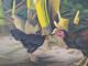 Tableau Poules Basse-Cour Bambous Indonésie Signature à Identifier - Oils